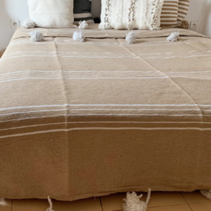 Couverture en Coton Beige & Rayures Blanches