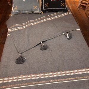 Couverture en Coton Gris & Motifs Beiges