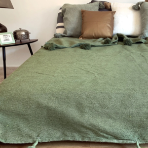 Grande Couverture en Coton Vert Kaki 315 x 215cm