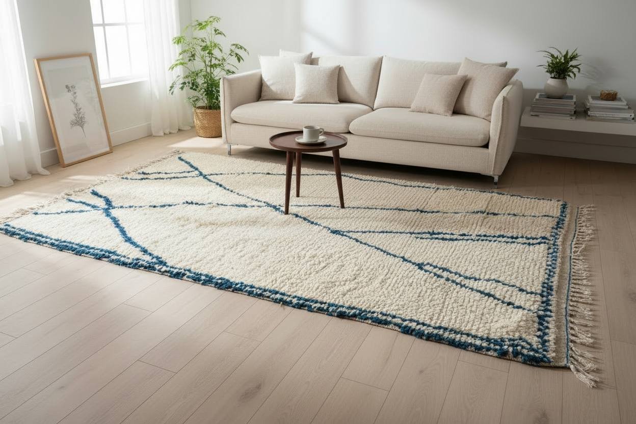 Tapis en laine berbère bleu - Tapis & Trésors Montpellier Tapis en laine berbère bleu - Tapis & Trésors Montpellier