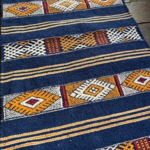 Kilim Berbère Bleu Nuit Motifs Solaires